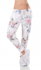 Atemberaubende Baumwollhose mit süssen Flower-Prints in weiß