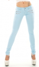 Sexy Skinny- Hüftjeans mit süssen Zier-Zippern - türkis