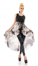 Edles High-Low Shirt mit Rund-Ausschnitt und Volant-Verzierung - schwarz/beige