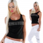 Preview: Tailliertes Shirt mit glänzenden Schmuckstein-Verzierung - schwarz