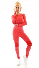 2-tlg. Fitness-Set aus Langarm Crop Shirt und Leggings - coral