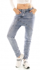 Lässige Baggy-Jeans mit Diagonal-Zipper in light blue