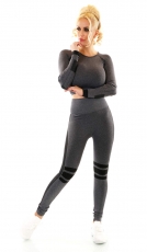 2-tlg. Fitness-Set aus Langarm Crop Shirt und Leggings - schwarz