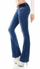 Used Bootcut-Jeans mit Stretch-Gürtel in blue washed