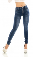 Sexy Middle Waist Push Up Jeans mit Vintage-Effekten in blue washed