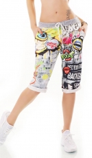 Capri-Sweathose im Boyfriend-Style mit Eye-Graffiti-Prints - stone