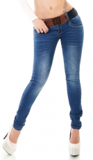 Moderne Slim Fit Röhren-Jeans mit breitem Kontrast-Gürtel - blue washed
