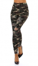 High Waist Skinny Jeans im Camouflage -Look - khaki