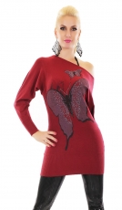 Fledermaus Longpullover mit verzierten Butterfly-Print - bordeaux