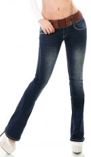 Bootcut-Jeans mit dezenter Waschung und Stretch-Gürtel in dark blue