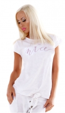 Tailliertes Shirt mit modischen Schrift-Print - weiß/rosa