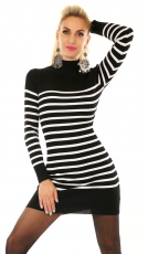 Taillierter Longpullover im Streifen-Design - schwarz / weiß