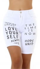 High Waist Capri-Jeans mit modischen Schrift-Prints - weiß