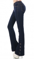 Moderne Flare Cut Schlagjeans mit Zierknopfleiste in dark blue