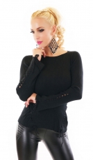 Rippstrick-Pullover mit sexy Schnürungen in schwarz