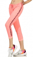 Moderne Freizeithose mit seitlicher Schriftbordüre - neonpink