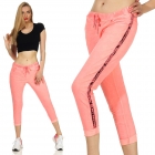 Preview: Moderne Freizeithose mit seitlicher Schriftbordüre - neonpink