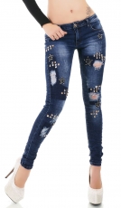 Crash Jeans mit frechen Nieten-Verzierung in blue washed