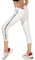 Moderne Freizeithose mit seitlicher Schriftbordüre - weiß