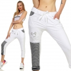Preview: Dünne Freizeithose mit Kontrast-Einsätzen - weiß