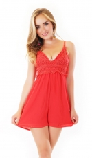 Süsser Hot-Pants Overall aus feinen Chiffon mit Spitze - rot