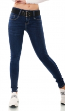 Basic Röhren-Jeans mit breitem Stretch-Gürtel in dark blue
