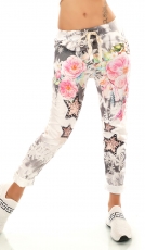 Modische Freizeithose im Baggy Style mit Allover Print in grau