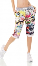 Capri-Sweathose im Boyfriend-Style mit Eye-Graffiti-Prints - pink