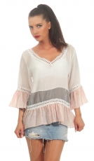 Tunika Shirt mit süssen Spitzen-Bordüren in rosa / weiß