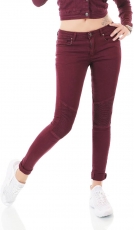 Sexy Skinny-Jeans mit Crinkle Partien in bordeaux