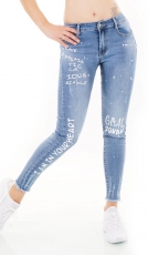 Sexy 7/8 Skinny Jeans mit Push-Up-Effekt und Schrift-Prints in blau