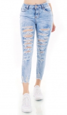 7/8 High Waist Slim Fit Skinny-Jeans im sexy Destroyed-Look - light blue