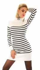 Taillierter Longpullover im Streifen-Design - weiß / schwarz
