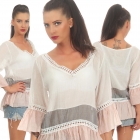Preview: Tunika Shirt mit süssen Spitzen-Bordüren in rosa / weiß