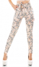 High Waist Treggings mit modischen Print und Bindebändchen - multicolor/coral