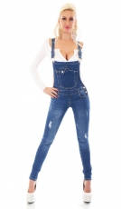 Moderne Jeans-Latzhose mit Vintage-Effekten in blue washed