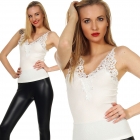 Preview: Feinripp-Top mit süssen Spitzen-Bordüren in weiß