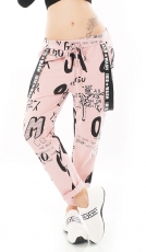 Lässige Freizeithose mit Schrift-Prints und Zier-Bändern in rosa