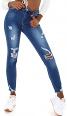 Sexy High Waist Stretch-Jeans mit Vintage-Effekten - blue washed
