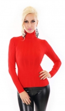 Schöner Strick-Pullover mit Rollkrangen - rot