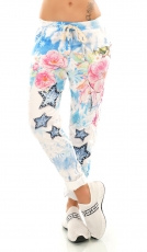 Modische Freizeithose im Baggy Style mit Allover Print in blau