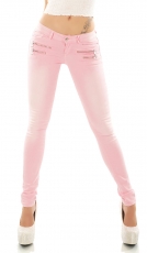 Sexy Skinny- Hüftjeans mit süssen Zier-Zippern - rosa