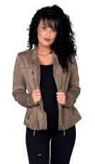 Taillierte Jeansjacke im Vintage-Look mit Tunnelzug-Bändchen - sand