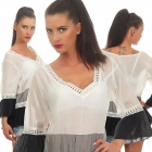 Preview: Tunika Shirt mit süssen Spitzen-Bordüren in schwarz / weiß