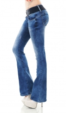 Modische Bootcut-Jeans inkl. Stretch-Gürtel in dark blue