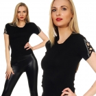 Preview: Figurbetontes Shirt mit verzierten Ärmeln - schwarz