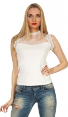 Ärmelloses Shirt mit Spitzen-Verzierung - weiß