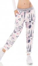 Moderne Freizeithose mit bunten Muster-Prints - multicolor rosa