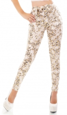 High Waist Treggings mit modischen Print und Bindebändchen - multicolor/braun