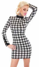 Figurbetontes Feinstrick-Minikleid in Hahnentritt-Design - schwarz/weiß